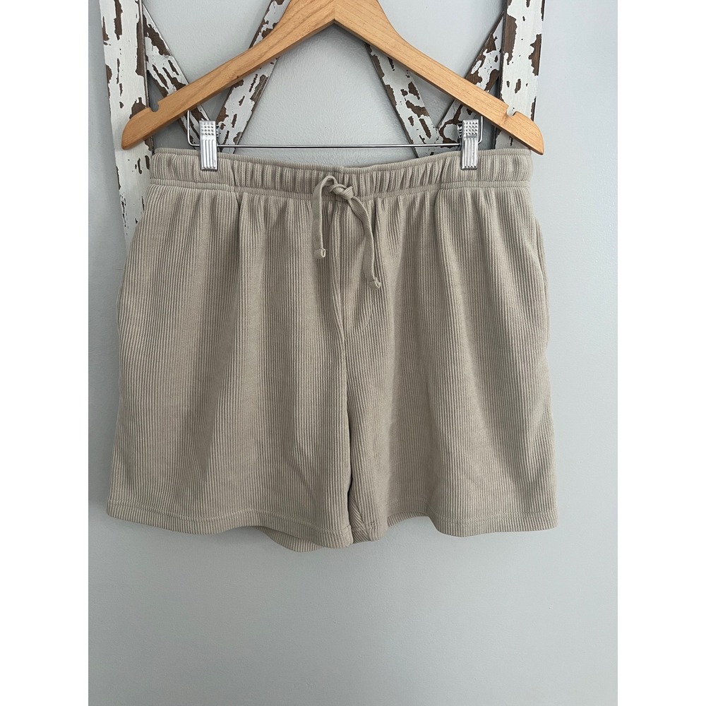 Negative Space Textured Cord Shorts Beige Elastic Waist Drawstring Men's Size XL